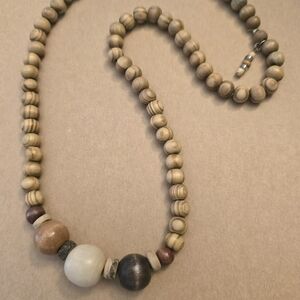 Natural Wood Beaded Necklace